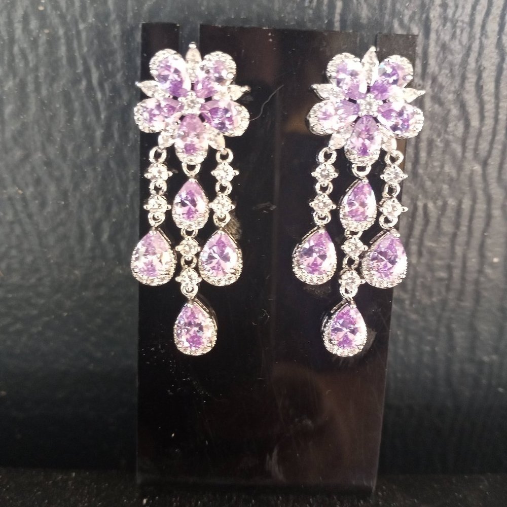 Lavender/White Simulated Diamond Dangle Earrings